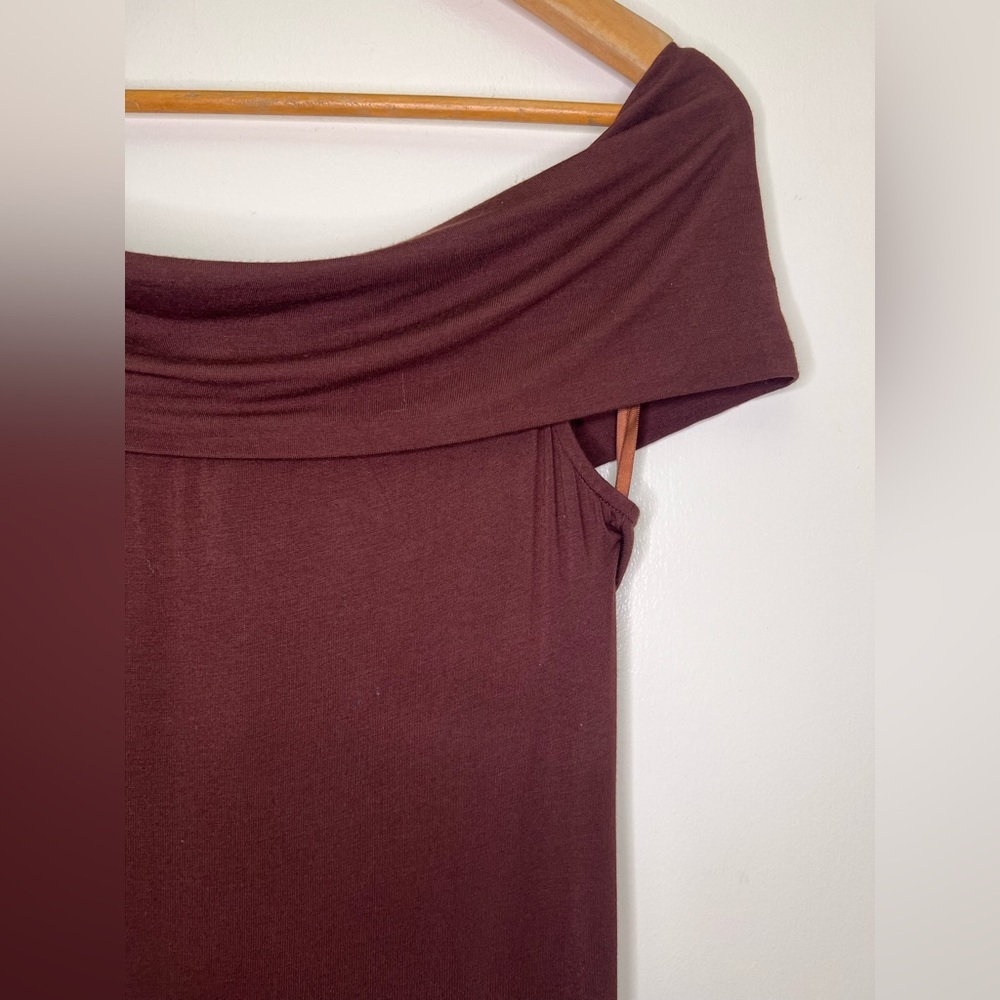 All The Ways NWT Chocolate Brown Off Shoulder Maxi spring wedding guest dress - Picture 5 of 14
